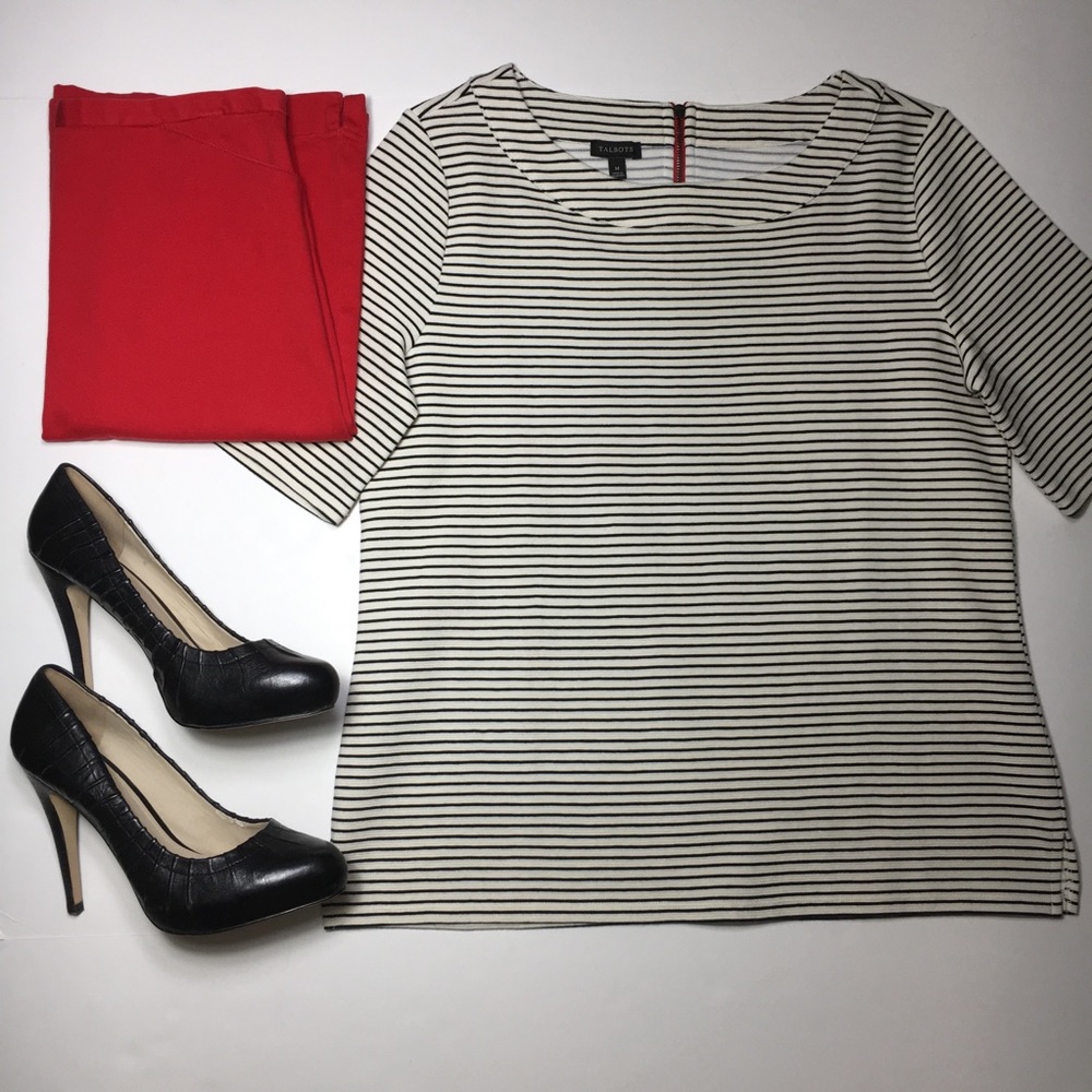 Talbots Striped Shirt with Back Zipper, Round Neck